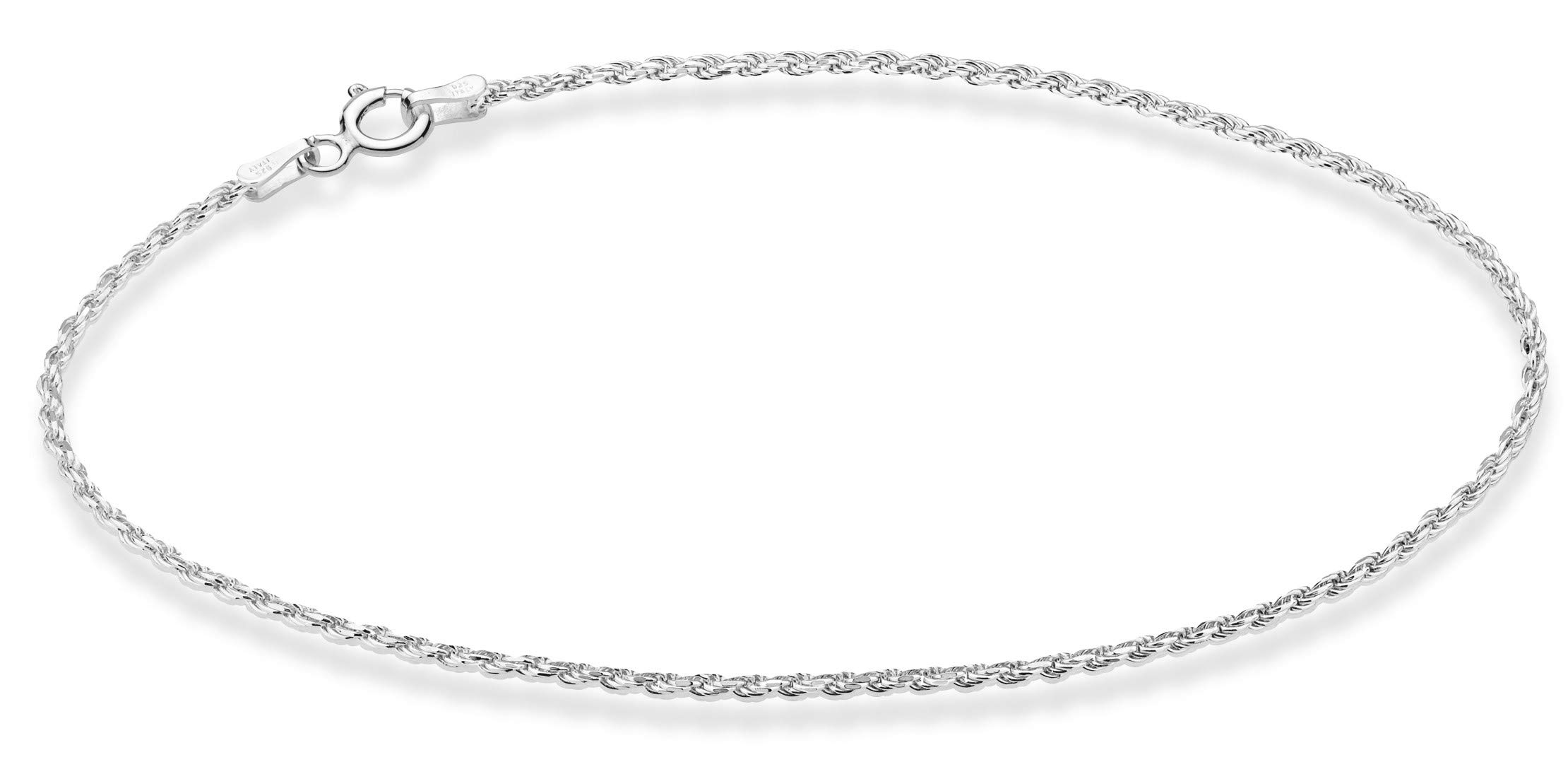 Miabella 925 Sterling Silver Solid 1.5mm Diamond-Cut Braided Rope Chain Anklet Ankle Bracelet for Women Teen Girls, Made in Italy