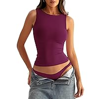 Women Boat Neck Seamless Tank Tops Built in Bra Sleeveless Casual Fitted Shirts