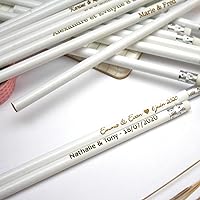 Personalized Pencil In Wood, Unique Piece, White Color, Custom Gift with Your Text Engraved, for Birthday Party, Wedding Gift (20pcs)