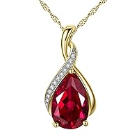 14K Gold Plated Pear & Round Shape Red & White Cubic Zirconia Infinity Pendant Necklace (3.15 Ct)
