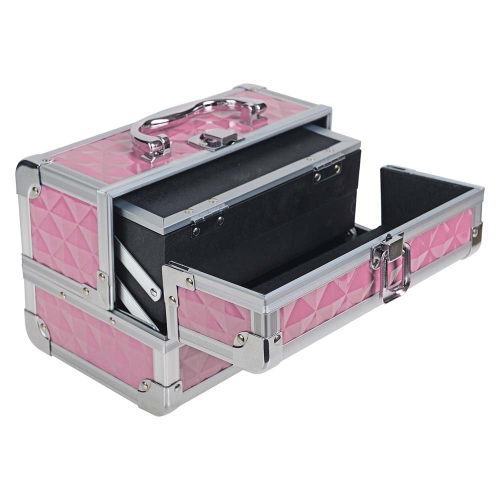 SHANY Chic Makeup Train Case Cosmetic Box Portable Makeup Case Cosmetics Beauty Organizer Jewelry storage with Locks, Multi trays Makeup Storage Box with Makeup Mirror - Polite PINK