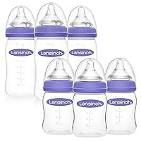 Lansinoh Anti-Colic Baby Bottles for Feeding Babies, 3 Count Each of 5 Ounces and 8 Ounces, 6 Bottles Total, Includes 3 Medium Flow Nipples (Size M) and 3 Slow Flow Nipples (Size S)