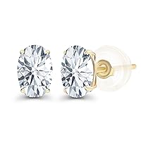 Solid 925 Sterling Silver Gold Plated 7x5mm Oval Genuine Birthstone Stud Earrings For Women | Natural or Created Hypoallergenic Gemstone Stud Earrings