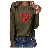 Love Letter Print T Shirt Women Funny Valentine's Day Love Heart Graphic Tee Shirt Long Sleeve Crewneck Casual Tops