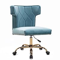 Recaceik Modern Velvet Home Office Chair, Adjustable Leisure Swivel Desk Chairs with High Back 360 Degree Castor Gold Wheels for Living Room/Bedroom/Office (Light Blue)