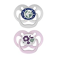Dr. Brown's Advantage Glow-in-the-Dark Baby Pacifier, Fully Symmetrical Soother with Soft Silicone Bulb, 6-18m, BPA Free, Purple Nature, 2 Pack (Style May Vary)