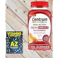 Centrum MultiGummies Multi+ Omega 3 Dual Action, Adult Multivitamin, Multivitamin/Multimineral/Omega 3 Supplement, Mixed Flavors110 Count + Guide Vitamins Free