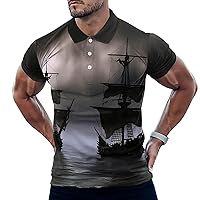 Fantasy Boat Mens Polo Shirts Casual Short Sleeve T Shirt Regular Fit Golf Shirts Funny Printed