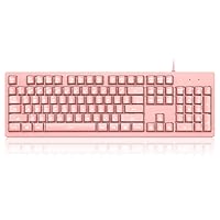 NACODEX DKS100 Wired Membrane Keyboard 104 Keys with Mechanical Feel - White Backlight Computer Keyboard - 19 Anti-Ghosting Keys Floating Keyboard (Pink)