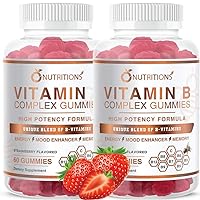 O NUTRITIONS Vitamin B Complex Vegan Gummies with Vitamin B12, B7 as Biotin, B6, B3 as Niacin, B5, B6, B8, B9 as Folate for Stress, Energy and Healthy Immune System (2 Pack)