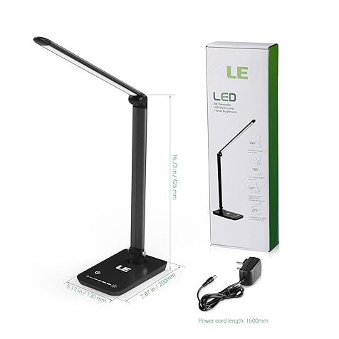 LE Dimmable LED Desk Lamp, 7-Level Brightness Adjustable, Soft Touch Dimmer, Daylight White, Eye Care Natural Light, High Intensity Office Task Lamp for Reading, Study, Computer Work and More (Black)