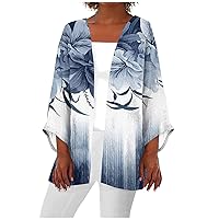 Women's Light Weight Kimono Cardigans Summer Thin Coverups Casual Solid Open Front Dusters Blue