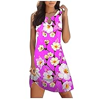 Sundresses for Women Casual Beach 2024 Spring Summer Dresses V Neck Loose Mini Dress Boho Hawaiian Floral Midi Tank Dress