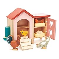 Tender Leaf Toys - Chicken Coop - 9 Pcs Miniature Henhouse Farm Animal Toys, Dollhouse Accessories Pretend Play Set for Kids Imaginative Play - Age 3+