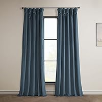 HPD Half Price Drapes Heritage Plush Velvet Curtains 84 Inches Long Room Darkening Curtains for Bedroom & Living Room 50W x 84L, (1 Panel), London Blue