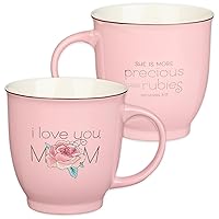 Christian Art Gifts Ceramic Scripture Coffee & Tea Mug Large 14 fl. oz Encouraging Bible Verse for Mothers: I Love You Mom - Prov. 3:15 Lead-free Novelty Cup w/Gold Rim, Pink and White Floral