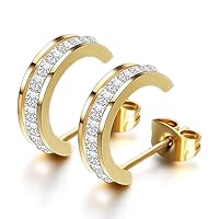 Stereoscopic V Pattern Stud Earrings For Women Man Titanium Steel Earrings Jewelry (EU1200-G- )