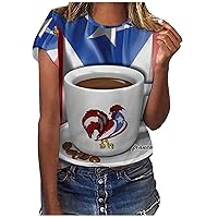 Women's July 4th American Flag T Shirts Patriotic Shirts Summer Casual Short Sleeve Tops Crewneck Loose Fit Blouse