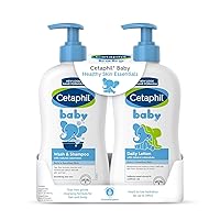 Baby Wash & Shampoo Plus Body Lotion, Healthy Skin Essentials, Head to Toe Hydration for up to 24 Hours, for Delicate, Sensitive Skin, 2-Pack,White