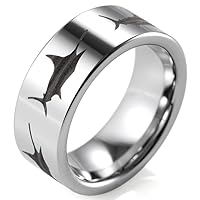 Men's 8mm Polished Tungsten Ring with Laser Engraved Swordfish