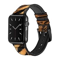CA0528 Tiger Stripes Graphic Printed Leather & Silicone Smart Watch Band Strap for Apple Watch iWatch Size 42mm/44mm/45mm