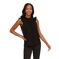 Adrianna Papell Women's Solid Ruffle Neck Tank