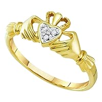 The Diamond Deal 14kt Yellow Gold Womens Round Diamond Claddagh Heart Ring .02 Cttw