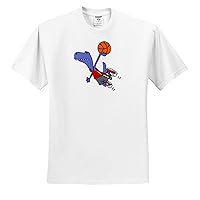 3dRose Funny Cute T-rex Dinosaur Playing Basketball Slam Dunk Cartoon - T-Shirts (ts_329014)