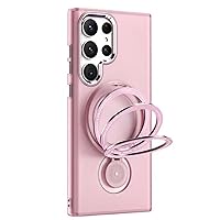 ONNAT-Frosted Transparent Acrylic Case for Samsung Galaxy S22 Ultra/S22 Plus/S22 with Ring Holder Support Magnetic Wireless Charging 360 Degree Rotating Bracket (S22 Plus,Pink)