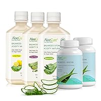 AloeCure Organic Aloe Vera Juice & Probiotics - 5 Pack - Grape, Natural, Lemon Flavor Juice, 2xProbiotics