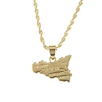 Sicilia Map Pendant Necklace for Women Men Gold Color Sicilian Map