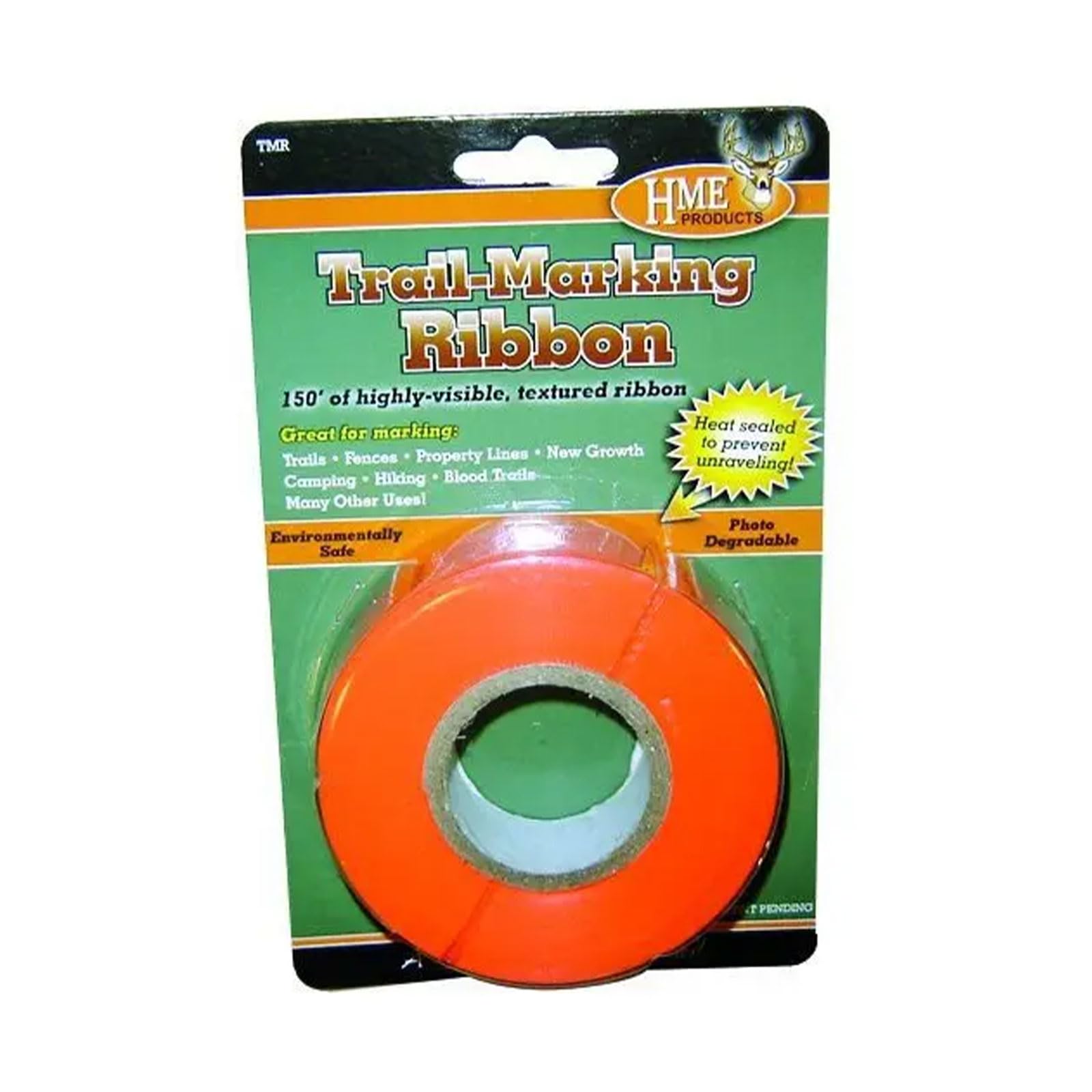 HME 150' Trail Marking Ribbon - Environmentally Safe Fluorescent Orange Rugged Weather-Resistant Hunting Tape