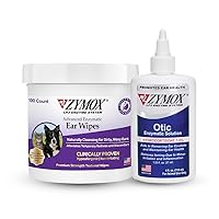 Zymox Enzymatic Ear Wipes and Otic Ear Solution for Dogs and Cats - Product Bundle - for Dirty, Waxy, Smelly Ears and to Soothe Ear Infections, 100 Count Wipes and 4oz Bottle