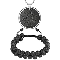 Necklace Pendant and Bracelet and Sticker (3 in 1 SET), Pendant - Metal Frame Protection, Bracelet - Two Layers of Beads, Sticker - Shungite Protection, Reduce Anxiety, Relieve Stress, for Women/Men
