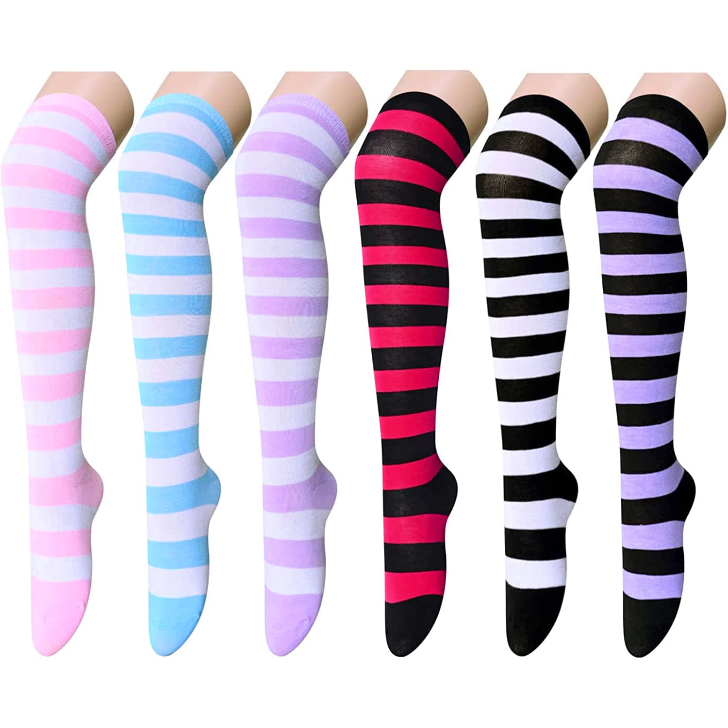 Zmart Striped Thigh High Socks Knee High Socks for Women Teen Girls, Over  the Knee Long Socks