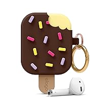 elago Ice Cream AirPods Case with Keychain Designed for Apple AirPods 1 & 2, Shockproof Protective Skin, Cute Accessories for Girls, Kids, Boys [US Patent Registered] (Chocolate)