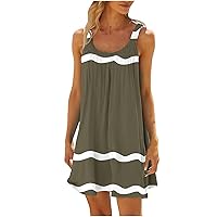 Funny Striped Sundress for Women 2024 Summer Casual Sleeveless Tunic Mini Dress Trendy Loose Fit Tank Dresses