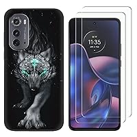 for Motorola Moto Edge 2022 Case with 2 Tempered Glass Screen Protectors, Wolf Pattern Design, Slim Shockproof Protective Soft Silicone Phone Case Cover for Girls Women Boys (Wolf)