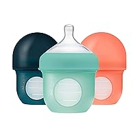Nursh Reusable Silicone Baby Bottles with Collapsible Silicone Pouch Design - Everyday Baby Essentials - Stage 1 Slow Flow Baby Bottles - Mint - 8 Oz - 3 Count