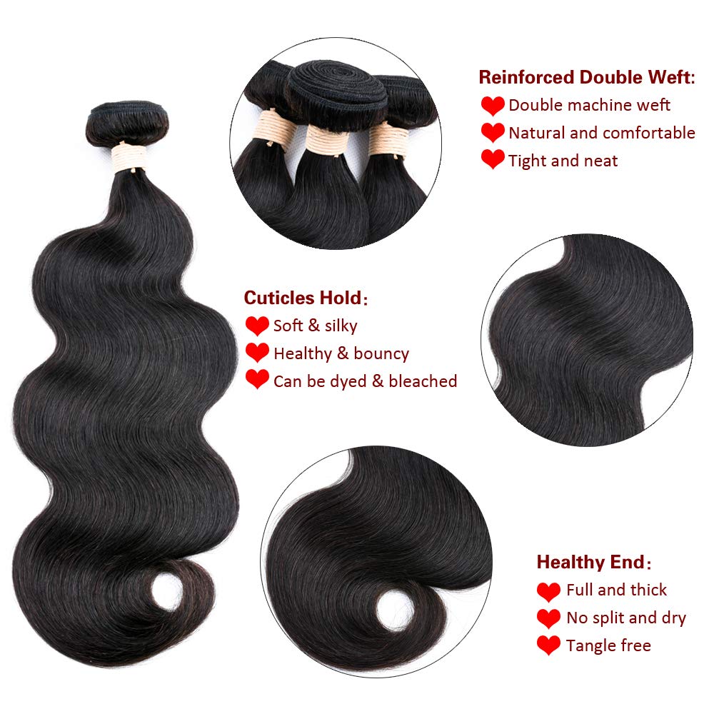 Beaudiva Hair Brazilian Human Hair Body Wave 3 Bundles with Closure (20 22 24+18) Unprocessed Brazilian Body Wave Human Hair Double Weft with Lace Closure 4×4 Free Part