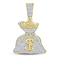 The Diamond Deal 10kt Yellow Gold Mens Round Diamond Money Bag Dollar Charm Pendant 1/2 Cttw