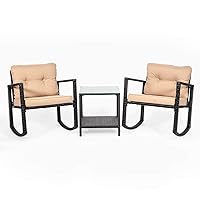 3 PC Rocker Rattan Wicker Furniture Table Chair Sofa Cushioned Patio Outdoor