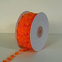 AK TRADING CO. 25 Yards Fuzzy Pom Pom Wired Trim Ribbon Lace - Orange