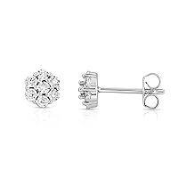 Flower Shaped Sparkly Lab Grown Diamond Stud Earrings or Necklace for Women in Rhodium Plated Sterling Silver