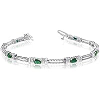 14k White Gold Natural Emerald And Diamond Tennis Bracelet