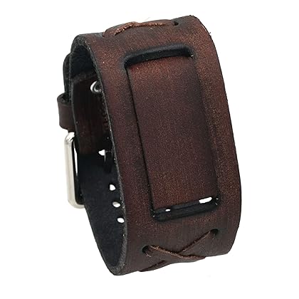 Nemesis #BFXBB Vintage Charcoal Brown Criss Cross Wide Leather Cuff Watch Wrist Band