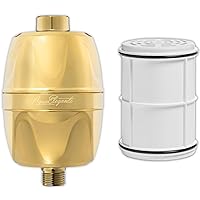 Shower Water Filter + Extra Cartridge - Universal Home Showerhead Filters With Activated Charcoal To Remove Chlorine And Hard Minerals + 1 Extra Replacement Cartridge - Polished Brass
