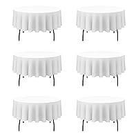 6 Pack White Round Tablecloths 70 Inch - Circle Bulk Linen Polyester Fabric Washable Table Clothes Cover for Wedding Reception Banquet Birthday Party Buffet Restaurant
