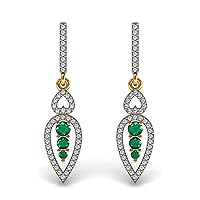 Solid 14k Yellow White Rose Gold Vintage Shinning look Emerald Gemstone Earring with Certified Diamond Pretty Gifts For Girls and Womens.