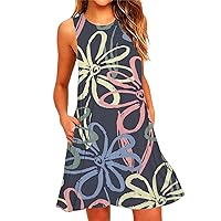 Womens Casual Summer Tank Dress Boho Sleeveless Flowy Loose Dress Floral Vintage Beach Tiered Tunic Dress 2024 Fashion
